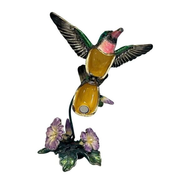 Hummingbird Flower Figurine Trinket Box Jeweled Metal Hinged Magnetic Colorful - Picture 8 of 11